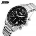 Чоловічий годинник Skmei 9096BK Black зі сріблястим браслетом, хронографом та мінеральним склом