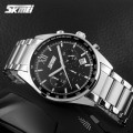 Чоловічий годинник Skmei 9096BK Black зі сріблястим браслетом, хронографом та мінеральним склом