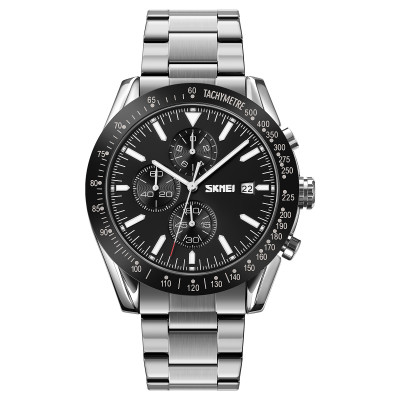Чоловічий годинник Skmei 9253SIBK Silver-Black з хронографом та металевим браслетом