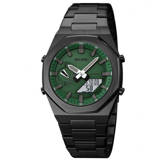 Чоловічий годинник Skmei 1816BKGNWT Black-Green-White з комбінованим циферблатом та металевим браслетом