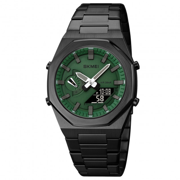 Чоловічий годинник Skmei 1816BKGNBK Black Green-Black зі стрілково-електронним циферблатом та підсвічуванням