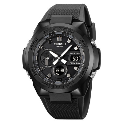 Чоловічий годинник Skmei 2105BK Black з комбінованим циферблатом та підсвічуванням