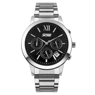 Чоловічий класичний годинник Skmei 9097BK Black з хронографом та металевим браслетом