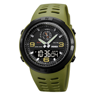 Чоловічий спортивний годинник Skmei 1655AGBK Army Green-Black з комбінованим циферблатом та підсвічуванням