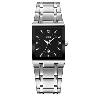 Жіночий годинник Skmei 9263SIBK Silver-Black у класичному стилі з металевим браслетом та чорним циферблатом