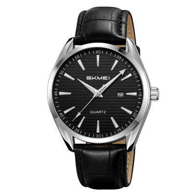 Чоловічий годинник Skmei 2490SIBK Silver-Black з мінеральним склом та шкіряним ремінцем