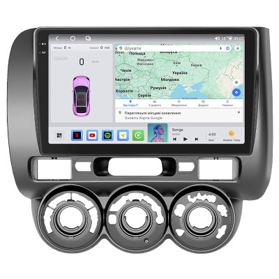 Штатная магнитола Lesko для Honda Jazz I Manual AC 2001-2005 экран 9" 4/64 QLED CarPlay 4G Wi-Fi GPS 360 Prime