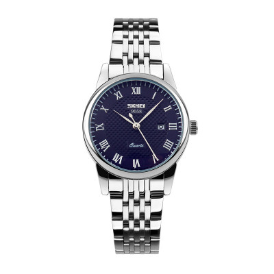 Жіночий класичний годинник Skmei 9058SBU-S Silver-Blue з металевим браслетом та синім циферблатом