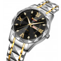 Чоловічий класичний годинник Skmei 9369TGDBK Gold-Black зі сріблястим браслетом та мінеральним склом