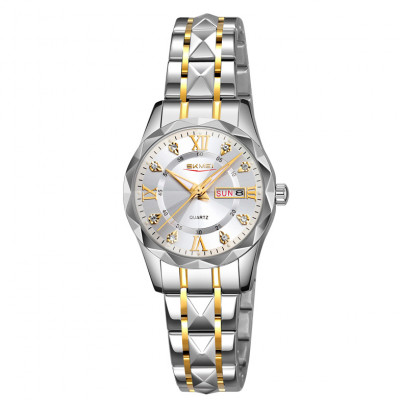 Жіночий годинник Skmei 9370TGDSI Gold-Silver у класичному стилі з календарем та металевим браслетом