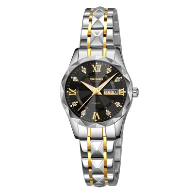 Жіночий класичний годинник Skmei 9370TGDBK Gold-Black з металевим браслетом та календарем