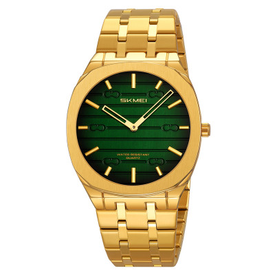 Чоловічий класичний годинник Skmei 9372GDGN Gold-Green з металевим браслетом та мінеральним склом