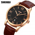 Чоловічий годинник Skmei 9261BNBK Brown-Black з коричневим шкіряним ремінцем та мінеральним склом