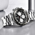 Чоловічий наручний годинник Benyar BY-5169 Silver-Black-White з хронографом та сталевим браслетом