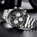 Чоловічий наручний годинник Benyar BY-5169 Silver-Black-White з хронографом та сталевим браслетом