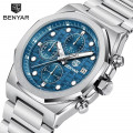Чоловічий годинник Benyar BY-5216 Silver-Blue з хронографом та сталевим браслетом