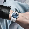 Чоловічий класичний годинник Benyar BY-5156 Silver-Blue зі сріблястим браслетом та синім циферблатом