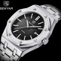Чоловічий годинник Benyar BY-5156 Silver-Black зі сталевим браслетом та чорним циферблатом