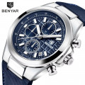 Чоловічий годинник Benyar BY-5206 Silver-Blue з хронографом та шкіряним ремінцем
