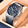 Чоловічий годинник Benyar BY-5206 Silver-Blue з хронографом та шкіряним ремінцем