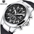 Чоловічий годинник Benyar BY-5206 Silver-Black з хронографом та шкіряним ремінцем