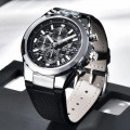 Чоловічий годинник Benyar BY-5206 Silver-Black з хронографом та шкіряним ремінцем