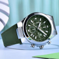 Чоловічий годинник Benyar BY-5206 Silver-Green з хронографом та шкіряним ремінцем