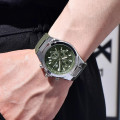 Чоловічий годинник Benyar BY-5206 Silver-Green з хронографом та шкіряним ремінцем