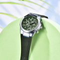 Чоловічий годинник Benyar BY-5206 Silver-Green з хронографом та шкіряним ремінцем