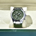 Чоловічий годинник Benyar BY-5206 Silver-Green з хронографом та шкіряним ремінцем
