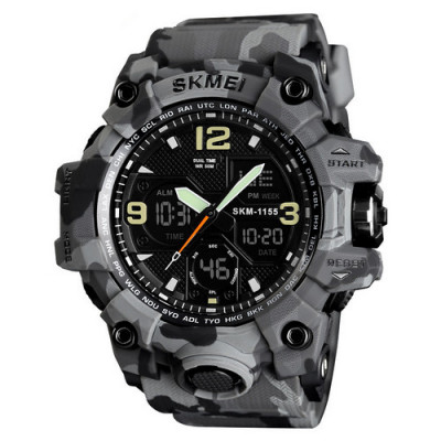 Чоловічий спортивний годинник Skmei 1155B Military Gray з комбінованим циферблатом та водозахистом 5 ATM