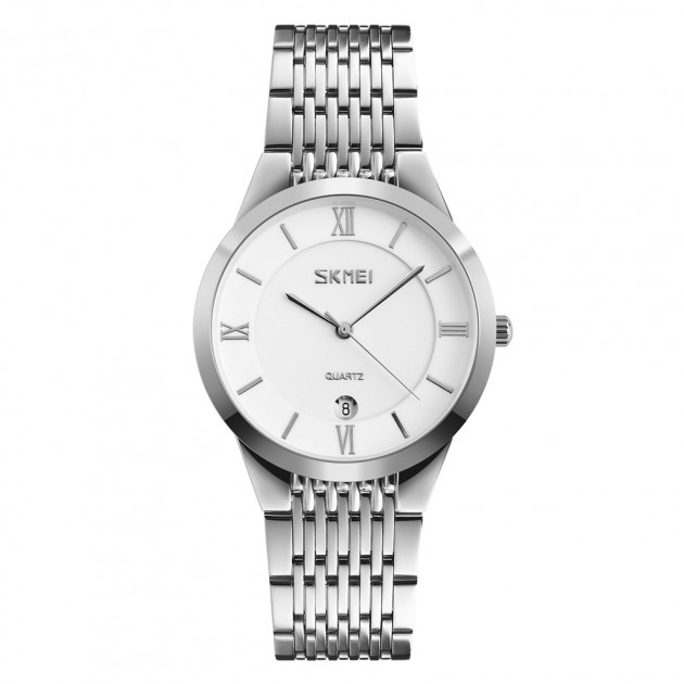 Жіночий класичний годинник Skmei 9139WTSI-B White-Silver B зі сріблястим браслетом та датою