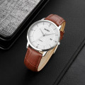 Чоловічий класичний годинник Skmei 1801LSIBN Silver-White Brown Leather зі шкіряним ремінцем
