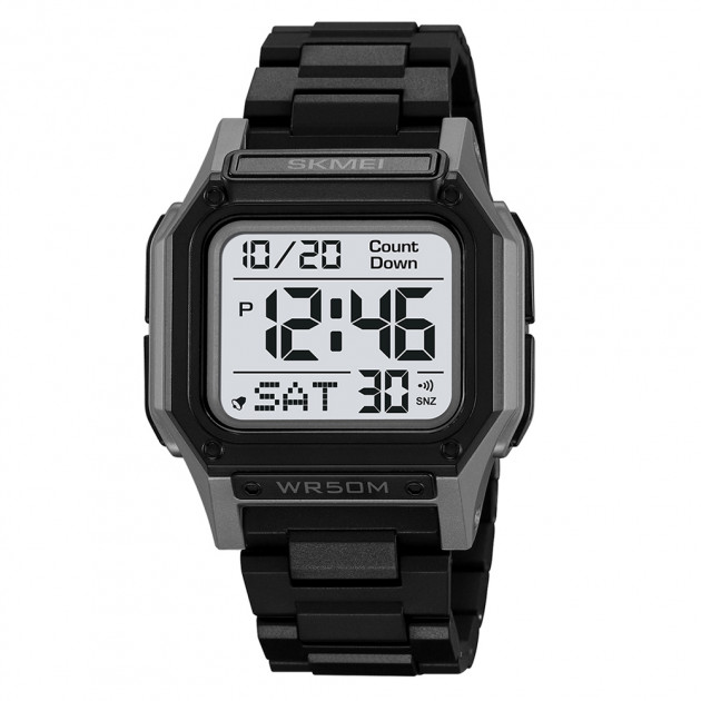 Чоловічий спортивний годинник Skmei 2264GYWT Black-Grey-White з електронним циферблатом та підсвічуванням