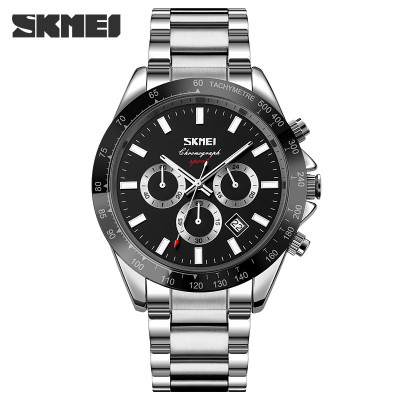 Чоловічий наручний годинник Skmei 9259SIBK Silver-Black зі сріблястим браслетом та хронографом