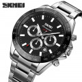 Чоловічий наручний годинник Skmei 9259SIBK Silver-Black зі сріблястим браслетом та хронографом