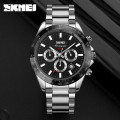 Чоловічий наручний годинник Skmei 9259SIBK Silver-Black зі сріблястим браслетом та хронографом