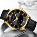 Чоловічий наручний годинник Curren 8365 Black-Gold з мінеральним склом та шкіряним ремінцем