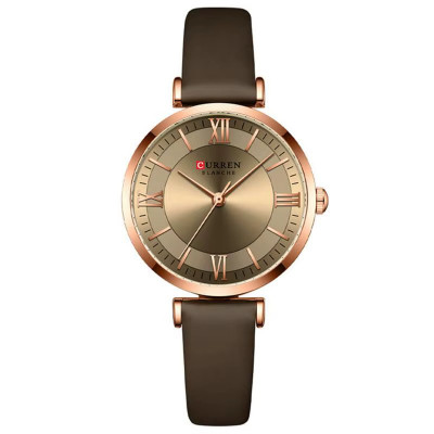 Жіночий класичний годинник Curren 9079 Rose Gold-Coffee з мінеральним склом та коричневим ремінцем