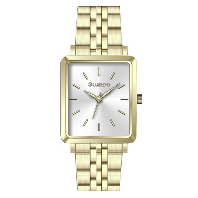 Жіночий годинник Guardo 012803-1 Gold-Silver — класична модель з прямокутним корпусом та золотистим браслетом
