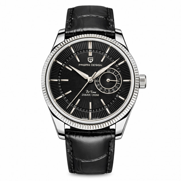 Чоловічий годинник Pagani Design PD-1689 Silver-Black з сапфіровим склом та механізмом SEIKO