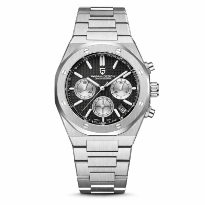 Чоловічий годинник Pagani Design PD-1707 Silver-Black з сапфіровим склом та хронографом SEIKO VK63