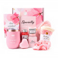 Подарочный наборSpa Gift Basket Set 06 из 7 предметов термостакан мыло соль для ванны ароматическая свеча открітка резинка для волос носки Pink