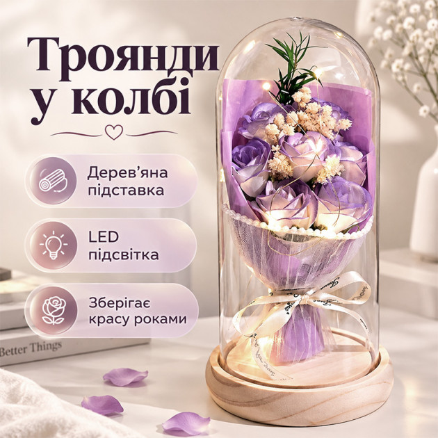 Букет роз в колбе с LED подсветкой ночник на батарейках Purple