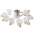 Чайный набор А6051 сервиз для чаепития чашки с чайником Teko Pitcher на 6 персон стеклянный вертикальный узор