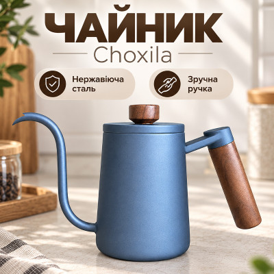 Чайник для заваривания кофе Choxila 11625 600 мл с длинным носиком и крышкой нержавеющая сталь Dark Blue