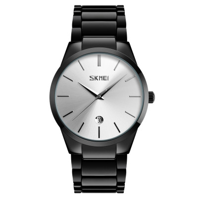 Чоловічий класичний годинник Skmei 9140BKSI Black-Silver з металевим браслетом та відображенням дати