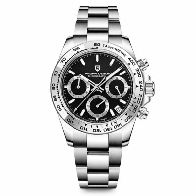 Чоловічий годинник Pagani Design PD-1727 Silver-Black з сапфіровим склом та механізмом SEIKO VK63