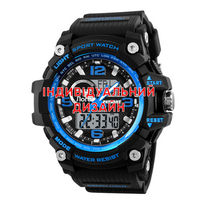 Чоловічий спортивний годинник Awarder 012 Black-Blue з індивідуальним дизайном та комбінованим циферблатом