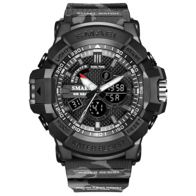 Чоловічий спортивний годинник Smael 1809 Camo Black з комбінованим циферблатом та водозахистом 50м
